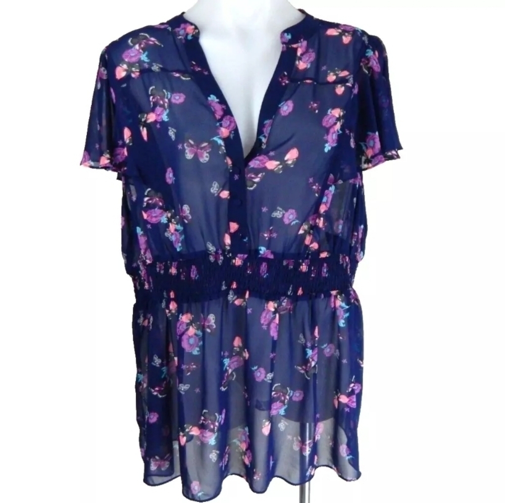 Torrid Blue Butterfly Floral Sheer Top